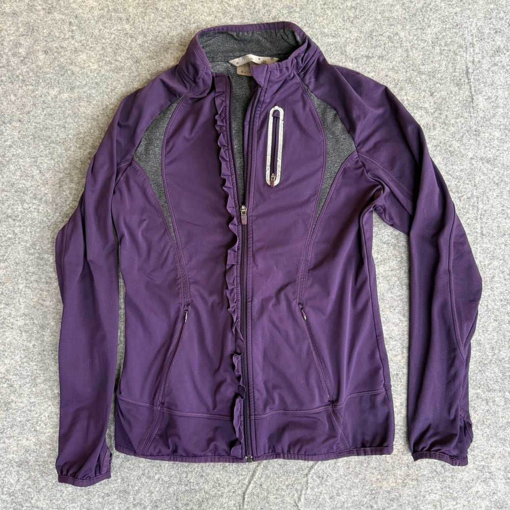Athleta Jacket Womens Medium Purple Ruffle Full Zip Running‎ Track Reflective